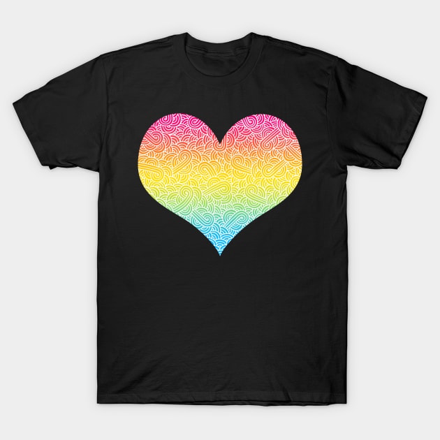 Ombré pansexuality colours and white swirls doodles heart T-Shirt by Savousepate